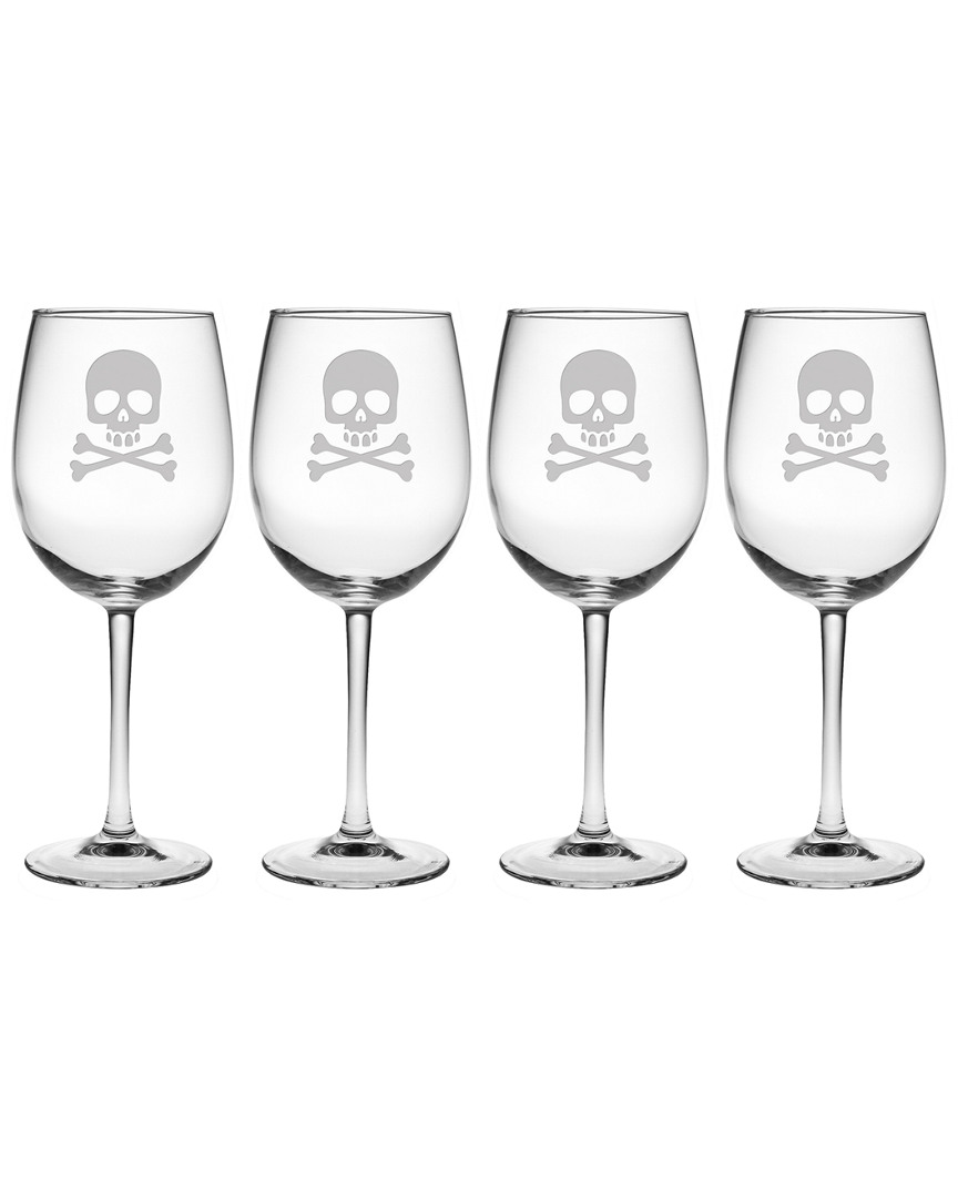 Susquehanna Set Of 4 Skull & Crossbones Wine Glasses