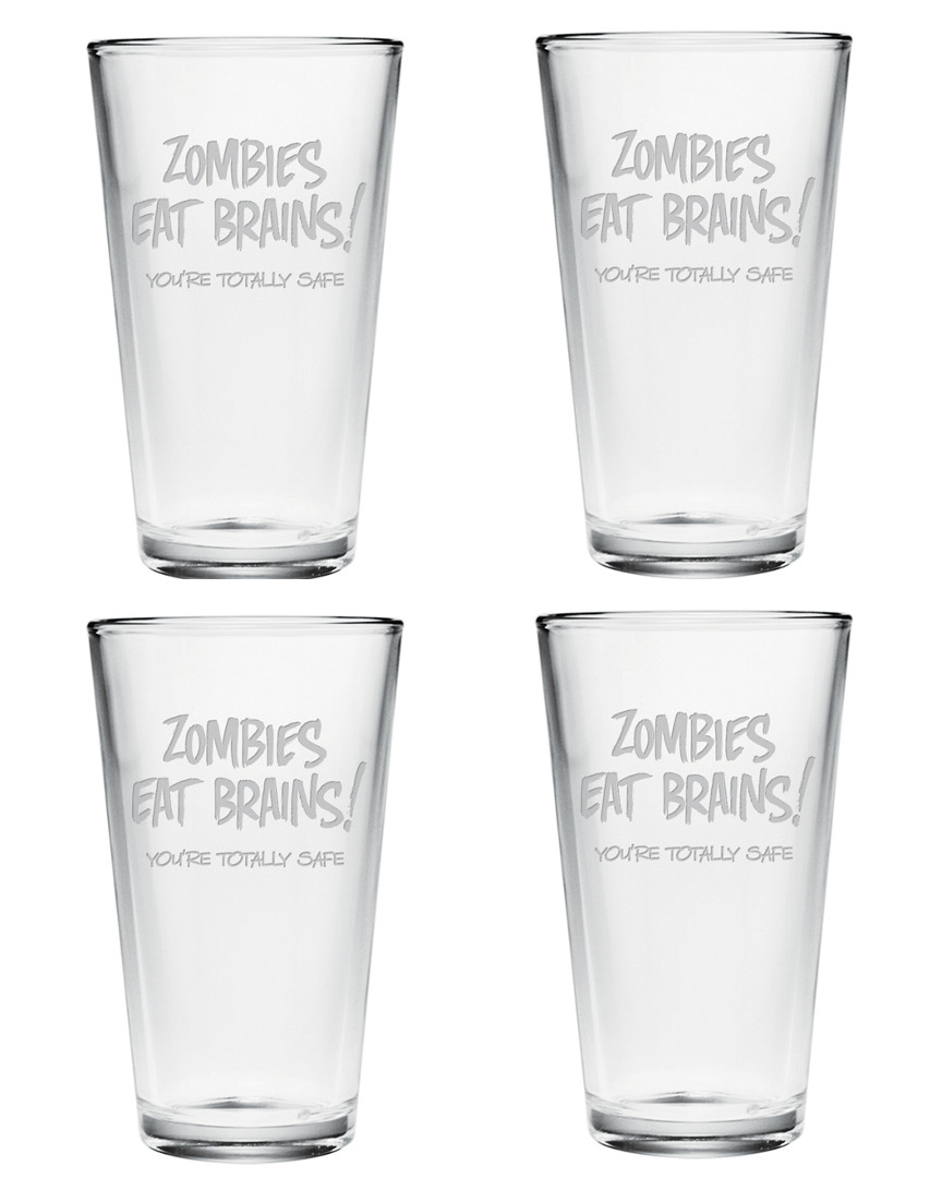 Susquehanna Set Of 4 Zombies Eat Brains Pint Glasses