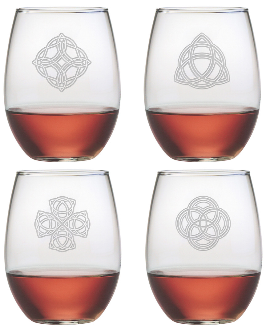 Susquehanna Glass Celtic Knot Set Of 4 21oz Stemless Wine Glasses