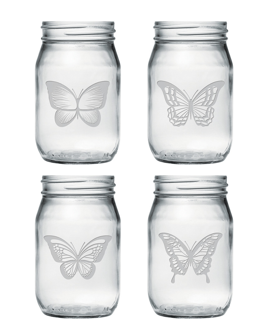 Susquehanna Glass Set Of 4 Butterflies Assortment Drinking Jar