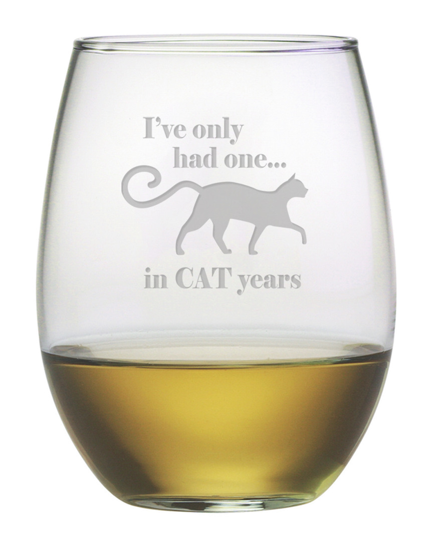 Susquehanna Glass Cat Years Set Of Four 21oz Stemless Wine Glasses