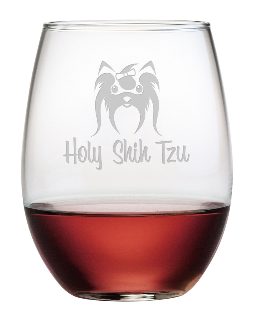 Susquehanna Set Of 4 21oz Holy Shih Tzu Stemless Wine Glasses
