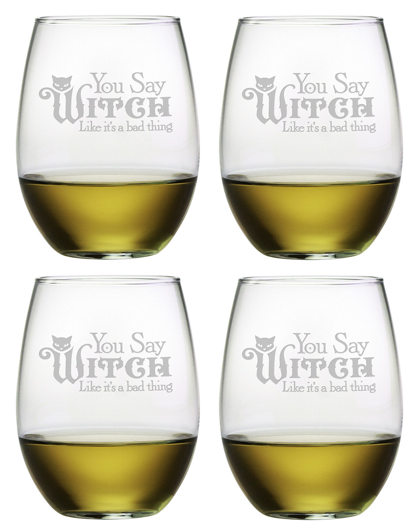Susquehanna Set Of 4 You Say Witch Stemless Wine Glasses