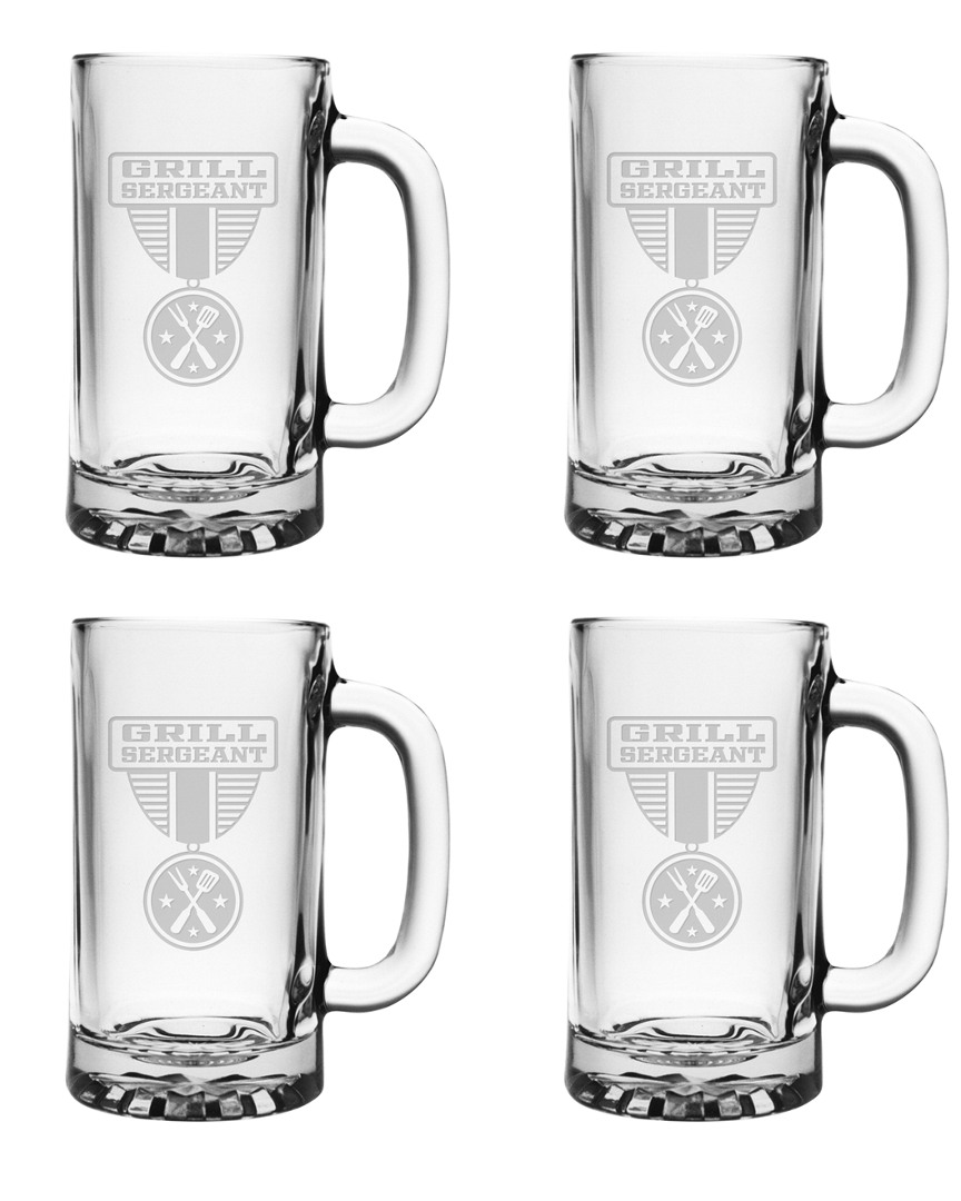 Susquehanna Glass Set Of Four Grill Sergeant 16oz Pub Mugs
