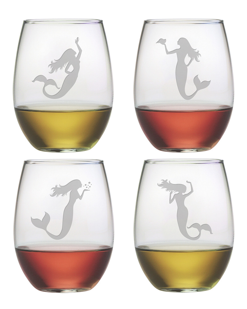 Susquehanna Glass Set Of 4 Mermaid Assortment Stemless Wine