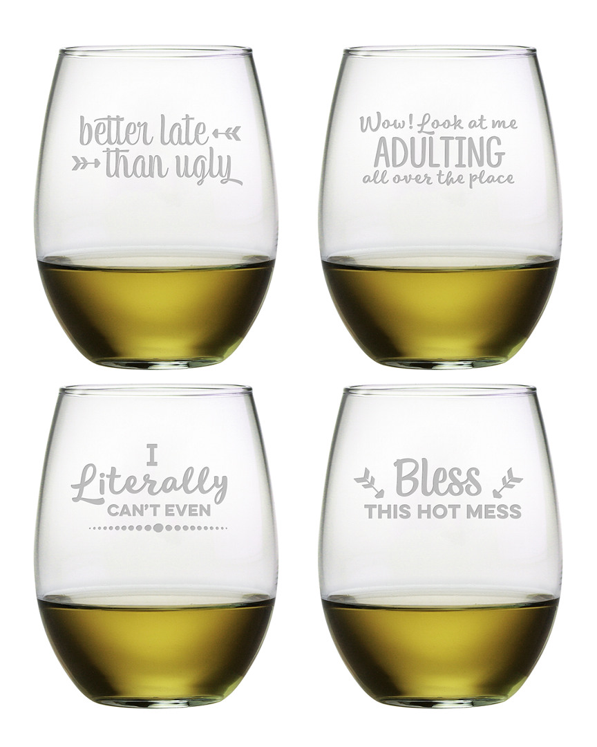 Susquehanna Glass Set Of 4 Boozily Honest Stemless Wine