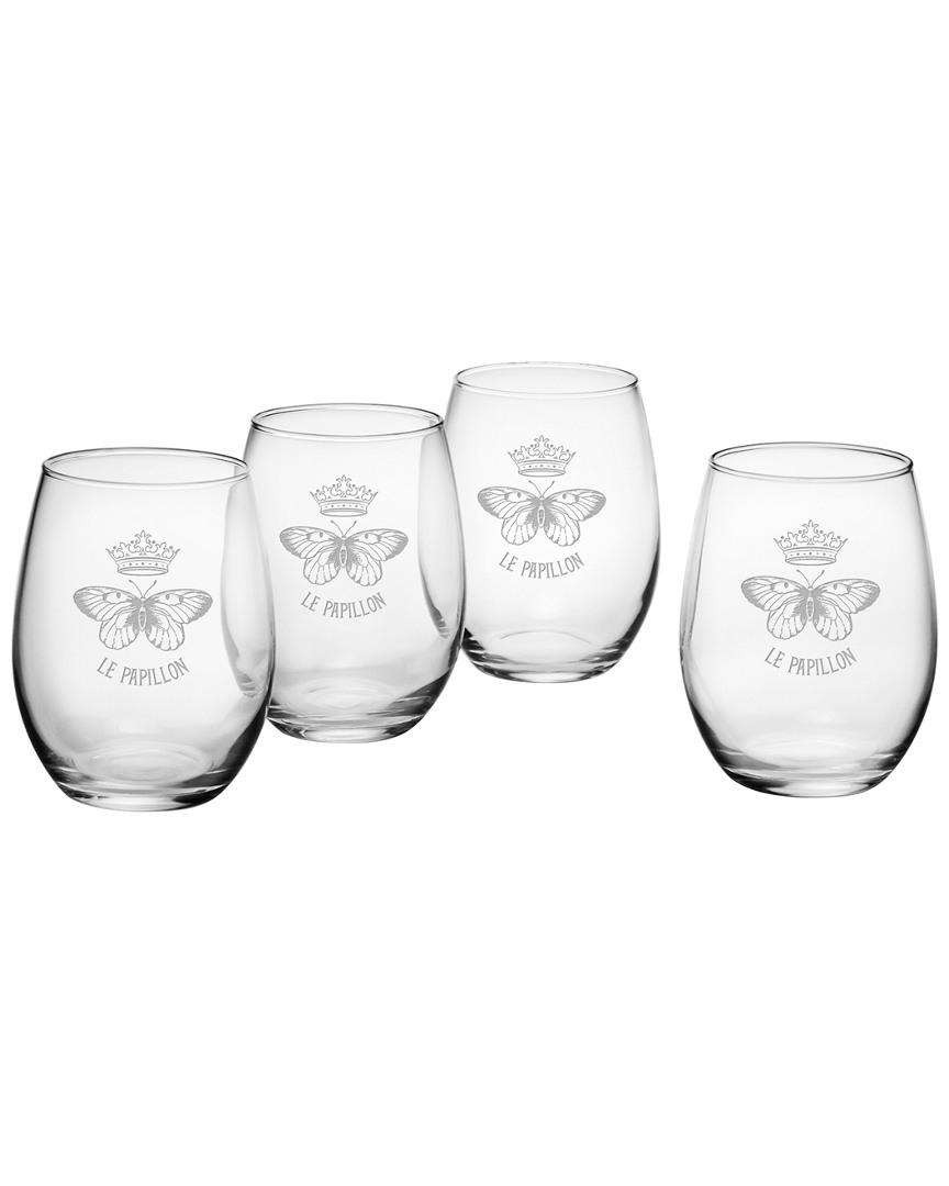 Susquehanna Glass Set Of 4 Le Papillon Stemless Wine Glasses