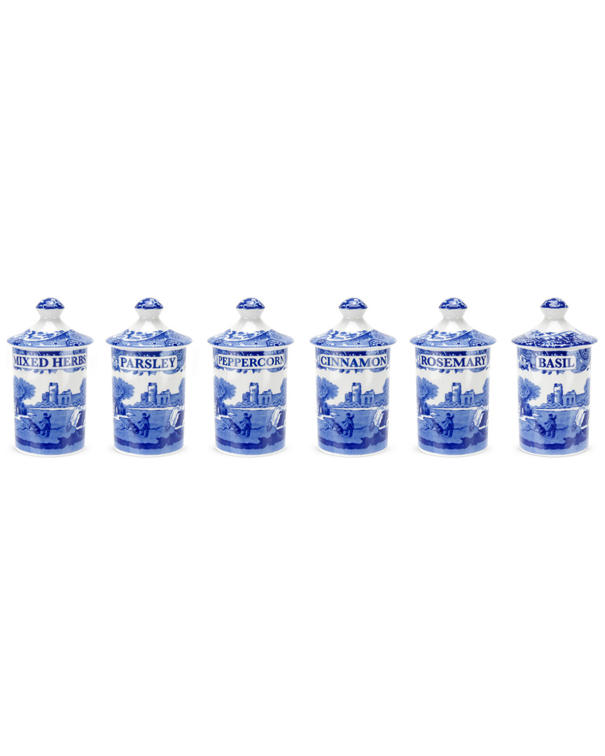 Spode Blue Italian Set Of Six 4in Spice Jars