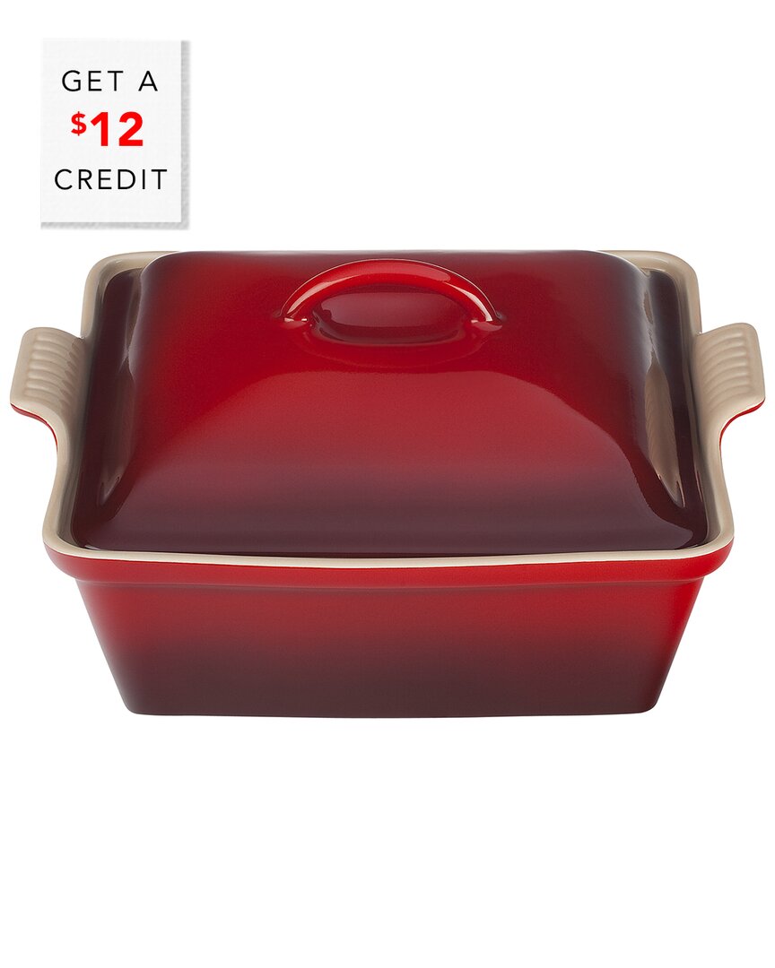LE CREUSET 2.5QT HERITAGE COVERED SQUARE CASSEROLE WITH $12 CREDIT