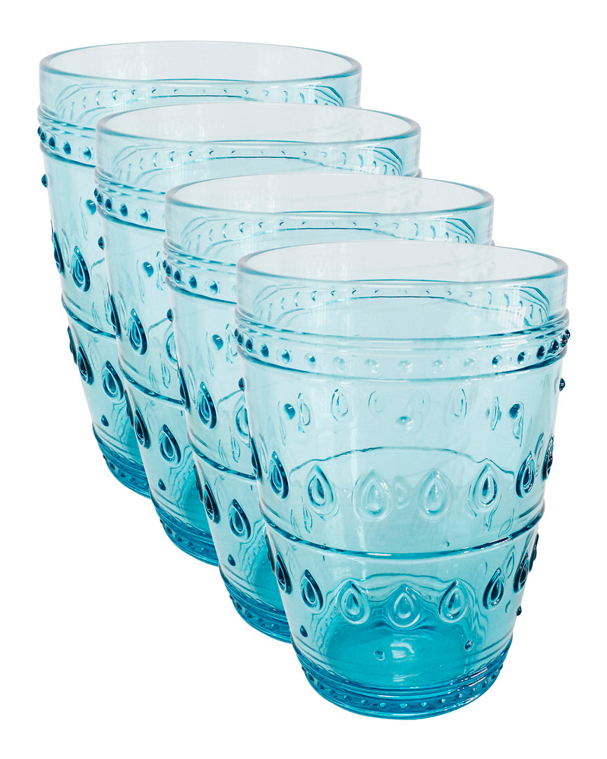 Euro Ceramica Fez Glassware 4pc 14oz Highball Glass Set In Turquoise