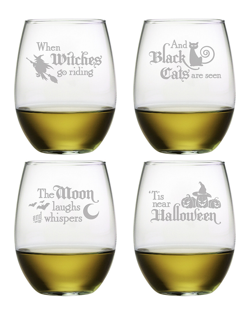 Susquehanna Set Of 4 Halloween Verse Assortment Stemless Wine Glasses