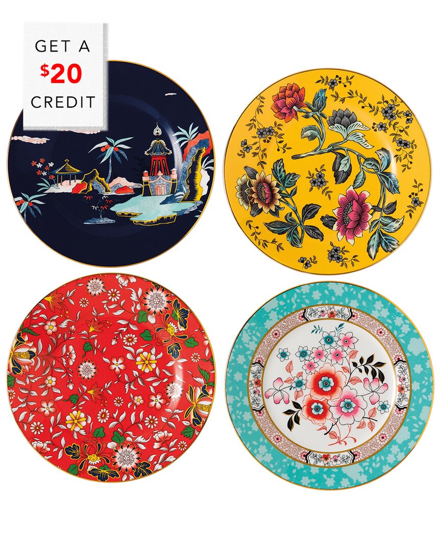 Wedgwood Set Of 4 Wonderlust Pagoda, Camellia, Jewel & Tonquin Plates With $20 Credit In Nocolor