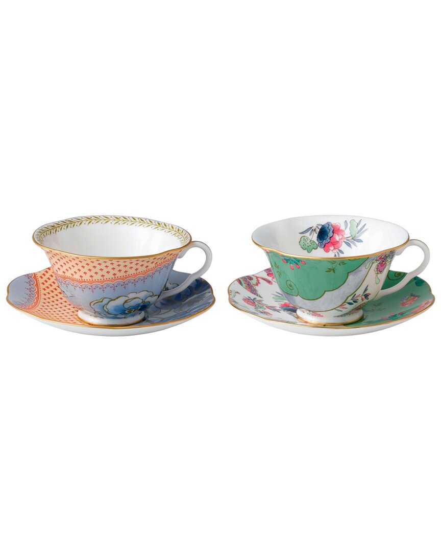 Wedgwood 4pc Butterfly Bloom Peony & Butterfly Posy Teacup & Saucer Set In Nocolor