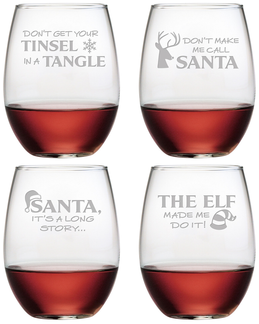 Susquehanna Glass Holiday Hijinks Set Of 4 Stemless Wine Glasses 21oz