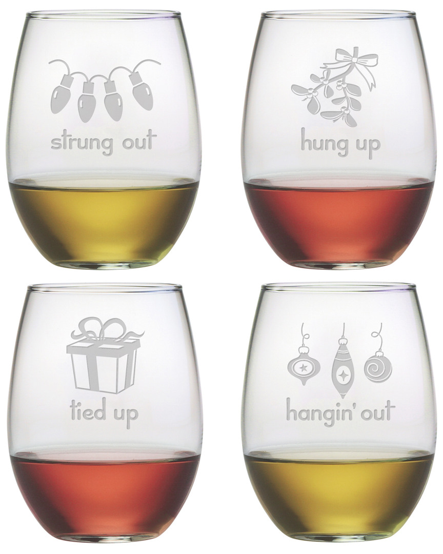 Susquehanna Glass Holiday Hang Set Of Four 21oz Stemless Wine Glasses
