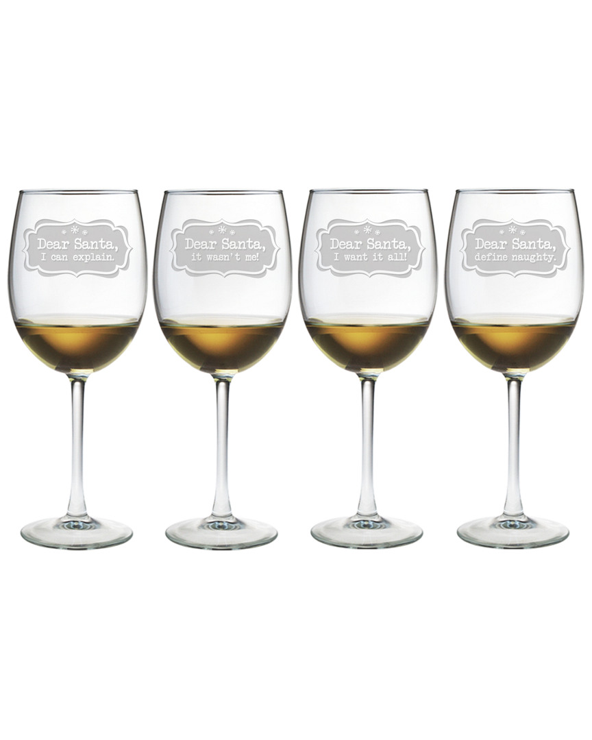 Susquehanna Glass Dear Santa Set Of Four 19oz Wine Glasses