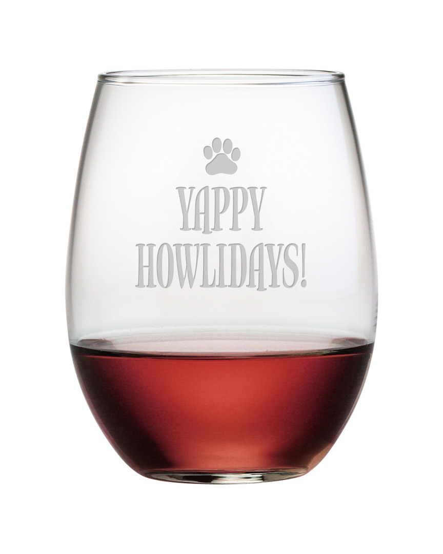 Susquehanna Glass Set Of Four 21oz Yappy Howlidays Stemless Wine Glasses