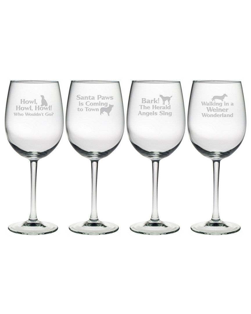 Susquehanna Set Of Four 19oz Canine Carols Ap Wine Glasses
