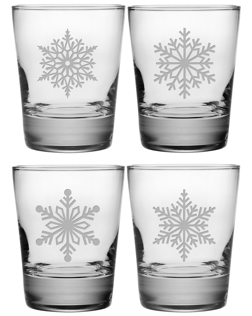 Susquehanna Glass Set Of Four 13.25oz Paper Snowflakes Heavy Base Double Old Fashioned Glasses