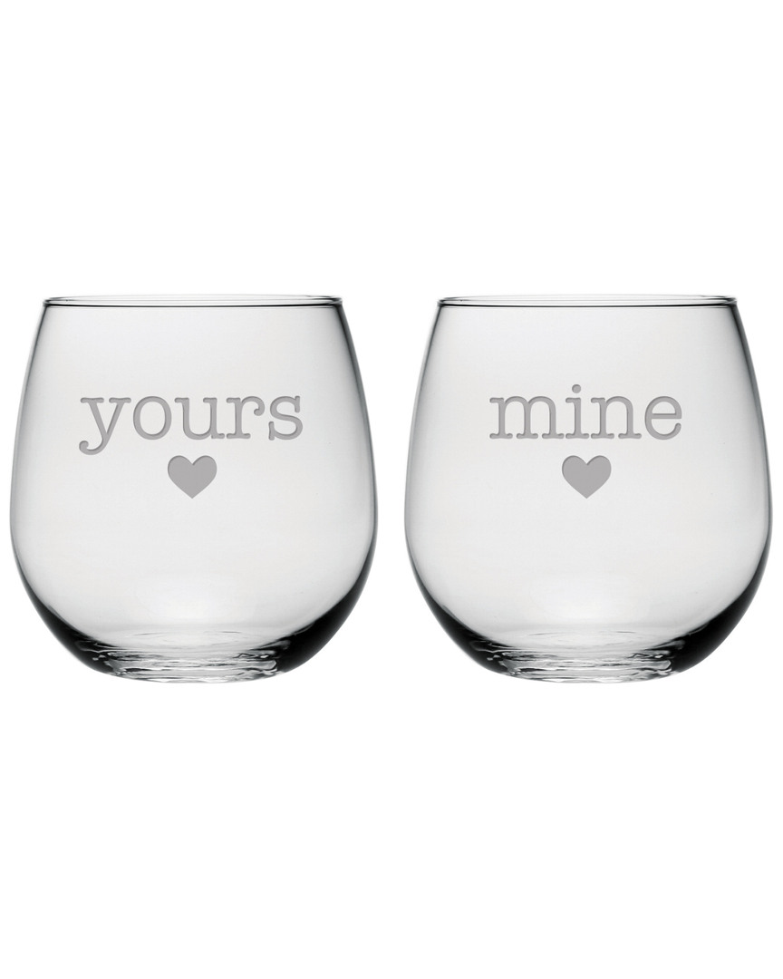 Susquehanna Glass Set Of Two 16.75oz Yours & Mine Stemless Wine Glasses