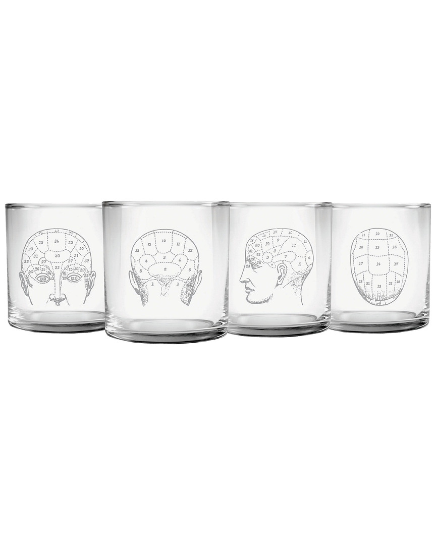 Susquehanna Glass Company Set Of 4 Phrenology Head Ast. Slim Rocks Glasses