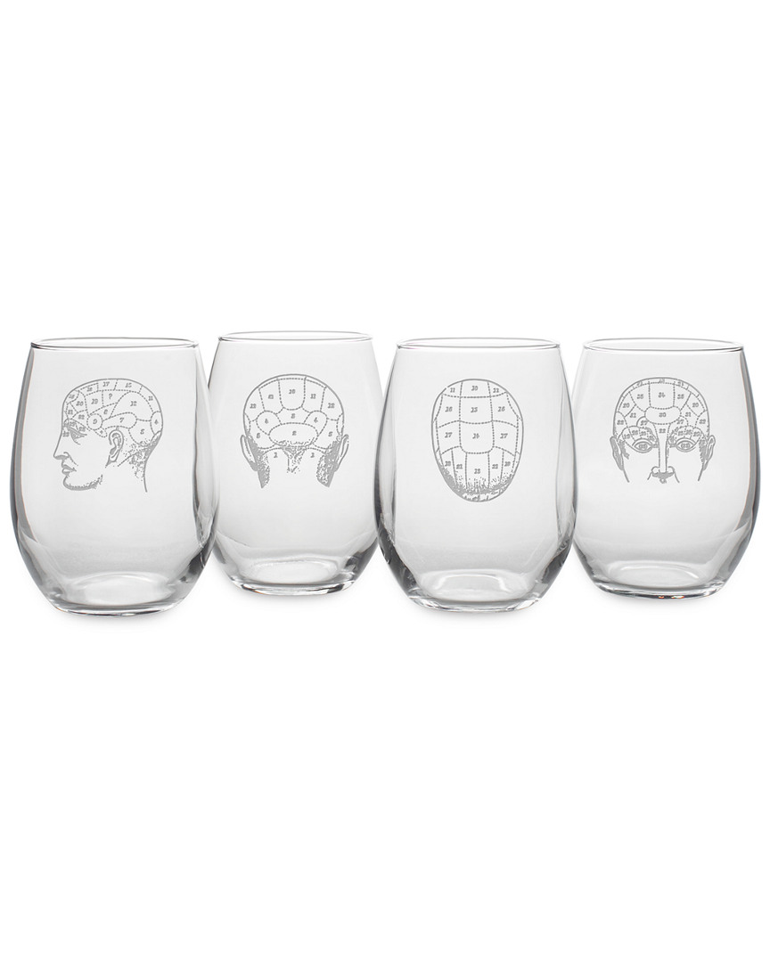Susquehanna Glass Company Set Of 4 Phrenology Head Ast. Stemless Wine Glasses