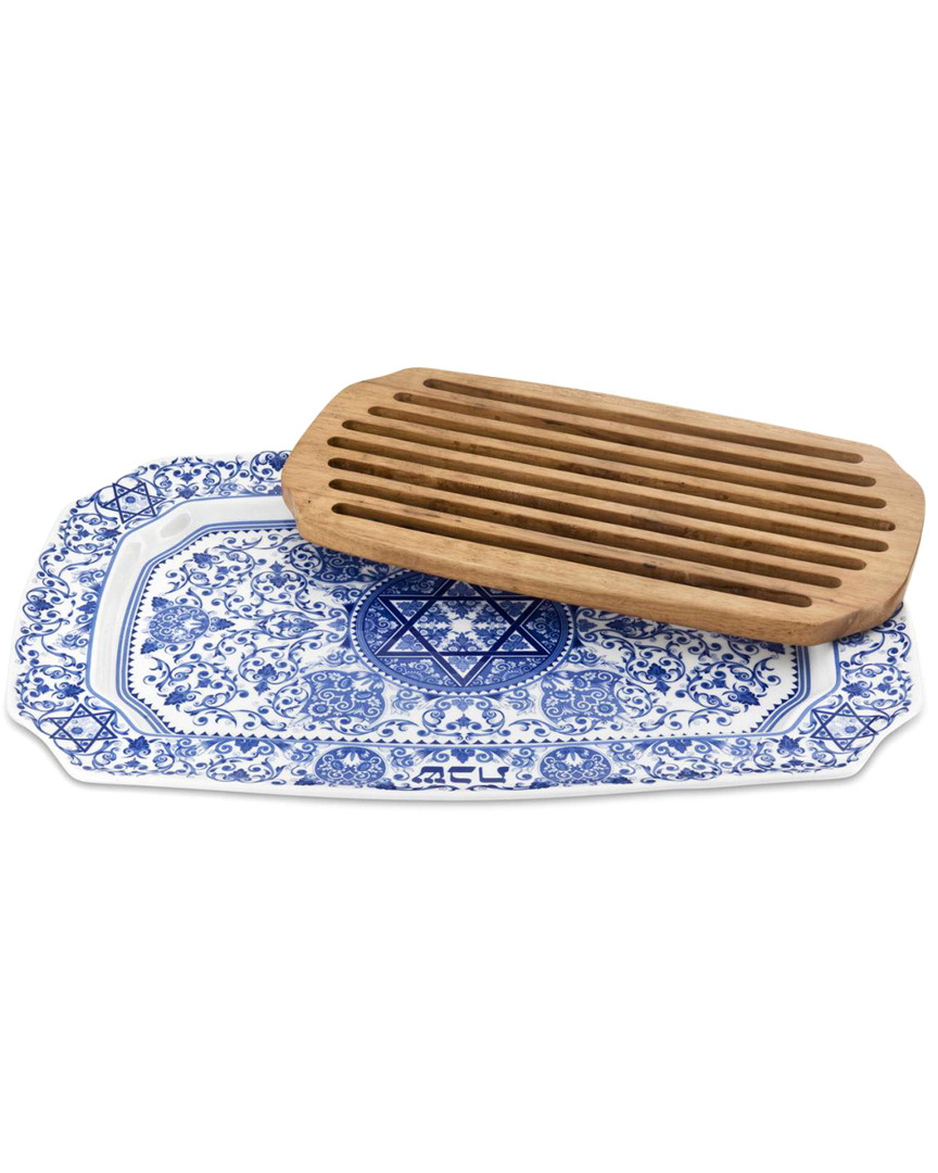 Spode Judaica Tray With Wooden Insert