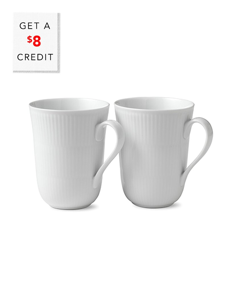 Royal Copenhagen Set Of 2 White Fluted Mugs