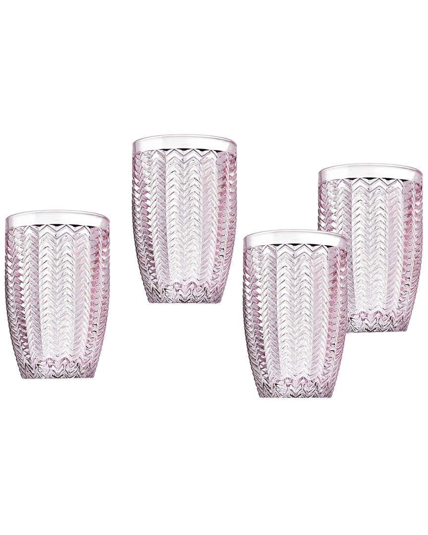 Godinger Set Of 4 Pink Vintage Highball Glasses