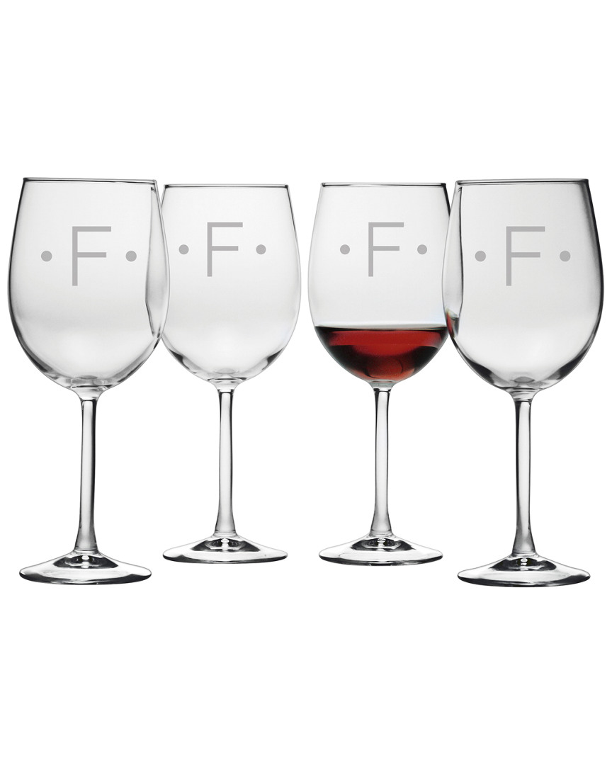 Susquehanna Glass Monogrammed Set Of Four Dot All Purpose Wine Glasses, (a-z)