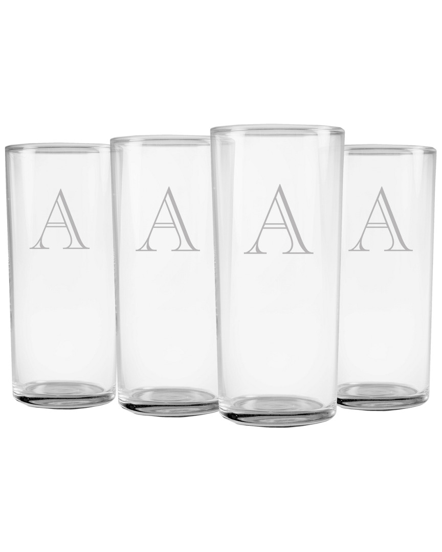 Susquehanna Glass Monogrammed Set Of Four Engraver Slim Hi Ball Glasses, (a-z)
