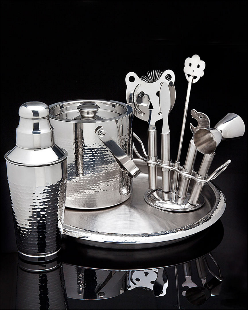 Godinger Callan Hammered Bar Set With Tools In Silver