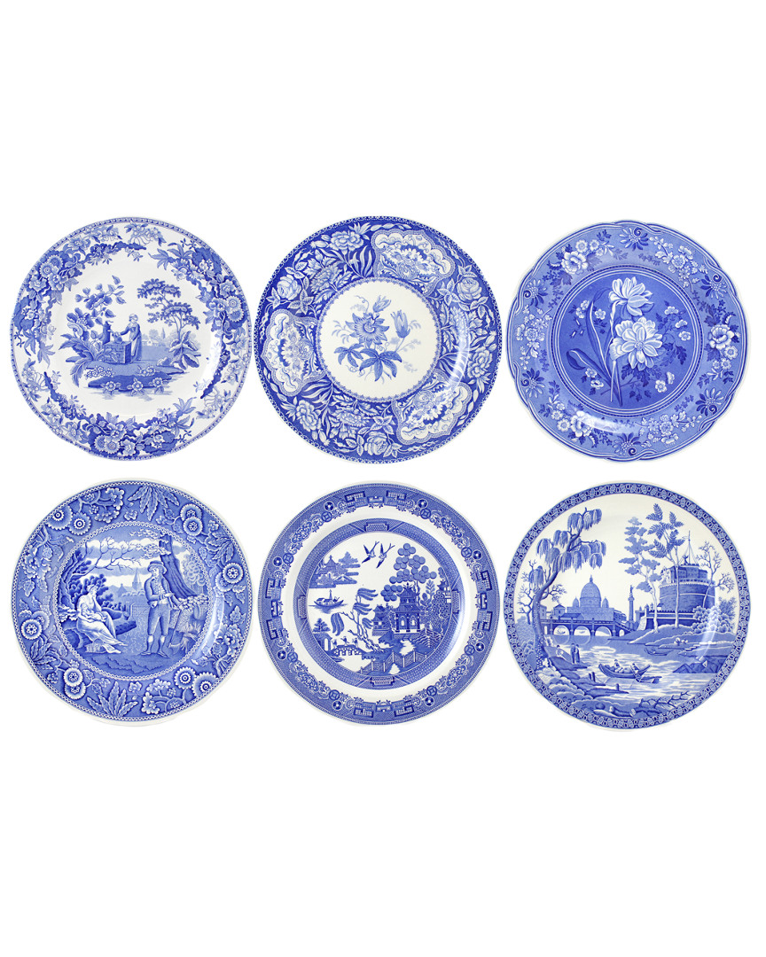 Spode Blue Room Set Of 6 Georgian Plates In Multicolor