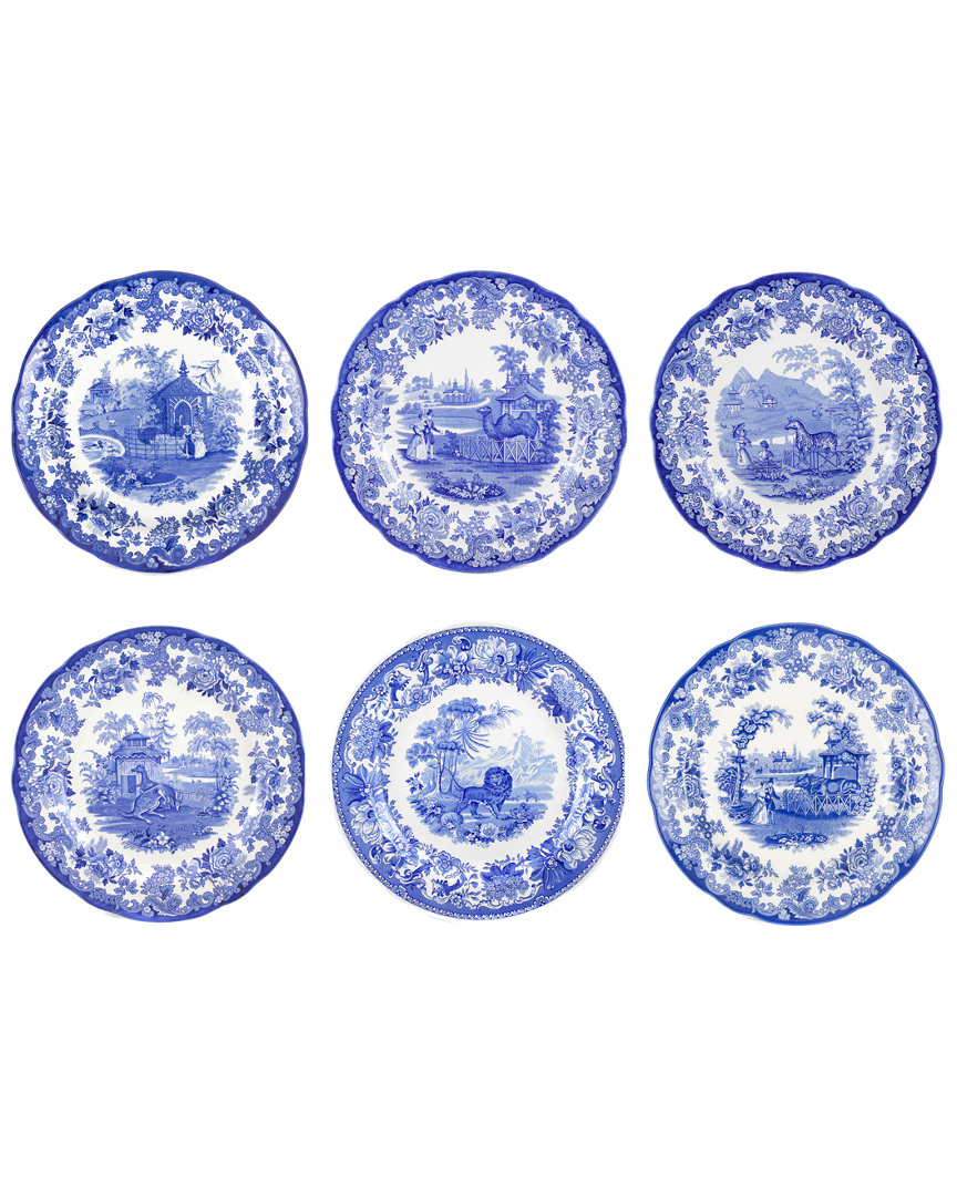 Spode Blue Room Set Of 6 Zoological Plates In Multicolor