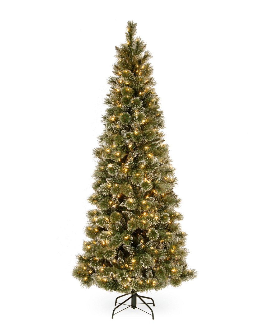 National Tree Company 7.5ft Glittery Bristle Pine Slim Tree With 600 Led Lights