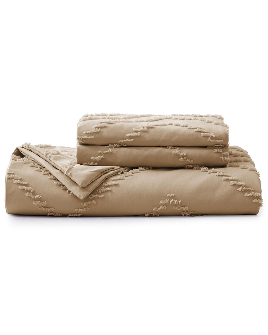 Unikome 3pc Soft Solid Clipped Wave Quilted Duvet Cover Set