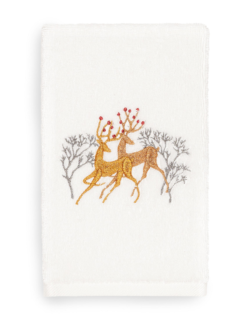 Linum Home Textiles Christmas Deer Pair Hand Towel In Multi