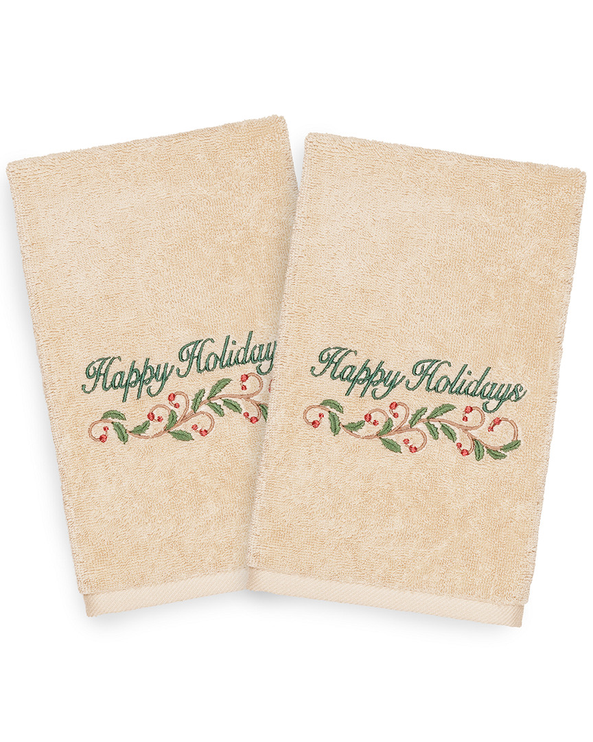 Linum Home Textiles Set Of 2 Christmas Happy Holidays Hand Towels