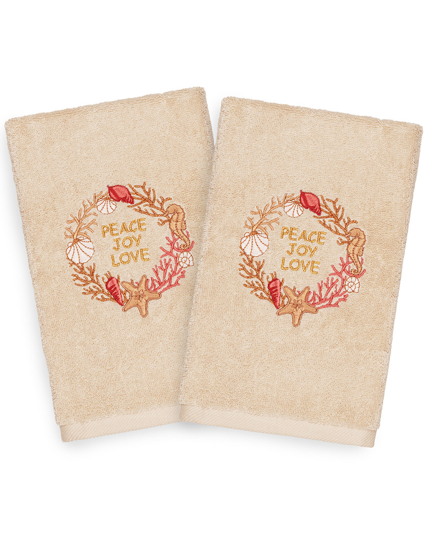 Linum Home Textiles Set Of 2 Christmas Peace Hand Towels In Neutral