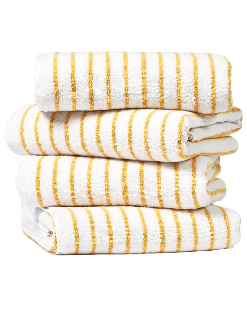 Home Collection Set Of 4 Cotton Cabana Stripe Beach/pool Towels In Yellow