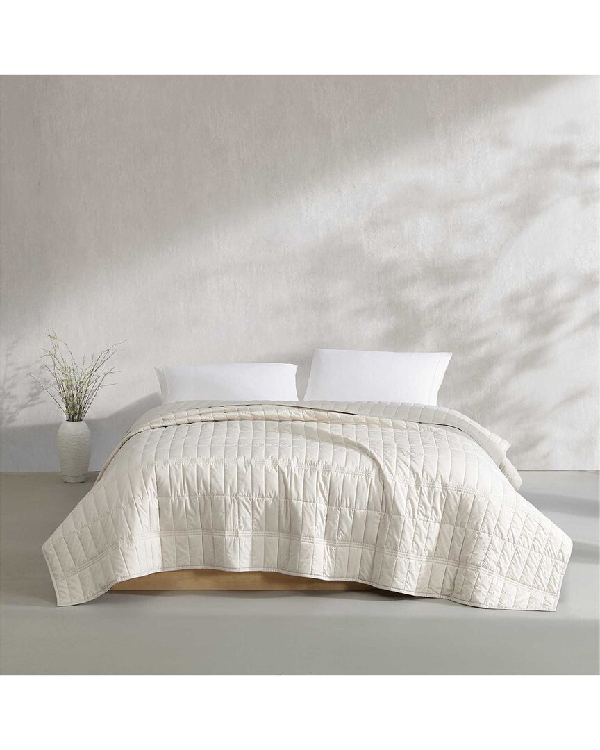 Calvin Klein 200 Thread Count Solid Washed Percale Cotton Quilt Set In White