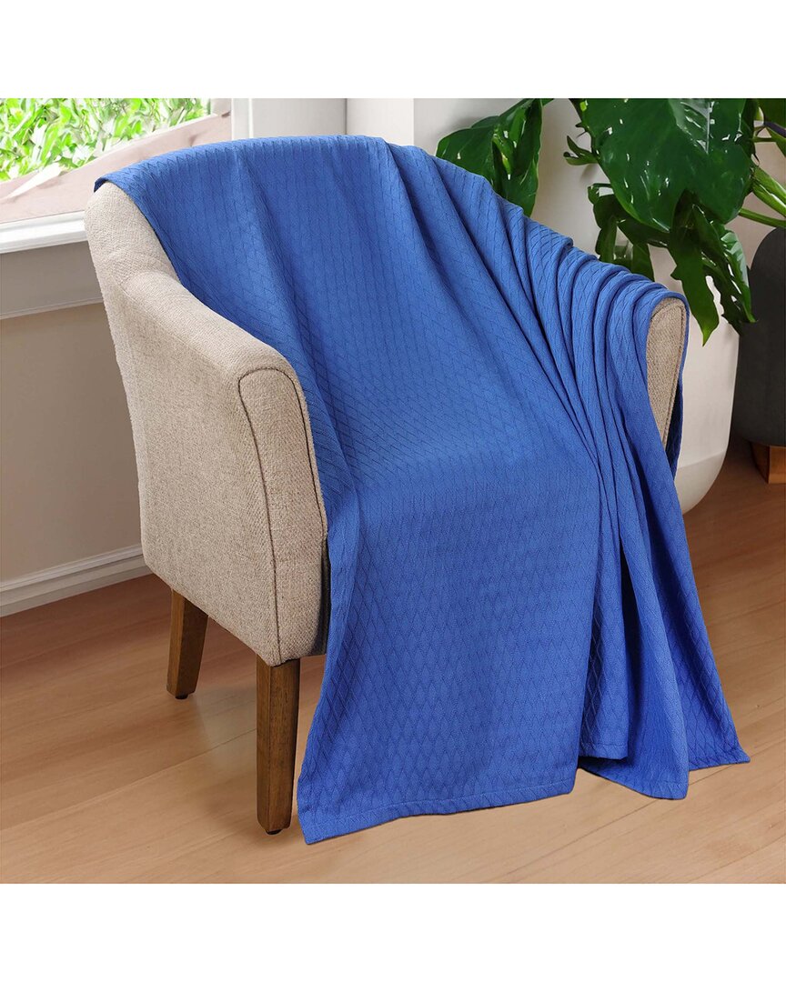 Superior Cotton All-season Diamond Throw Blanket In Blue