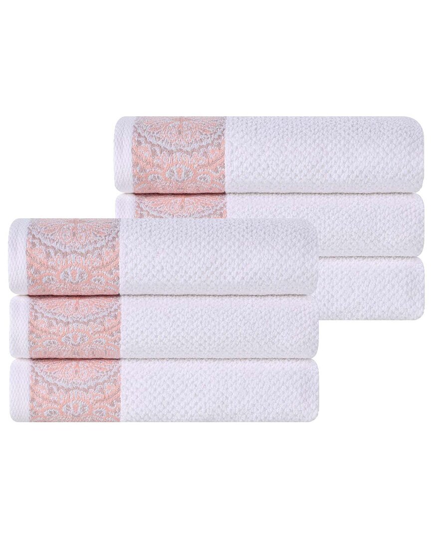 Superior Set Of 6 Medallion Cotton Jacquard Textured Hand Towels