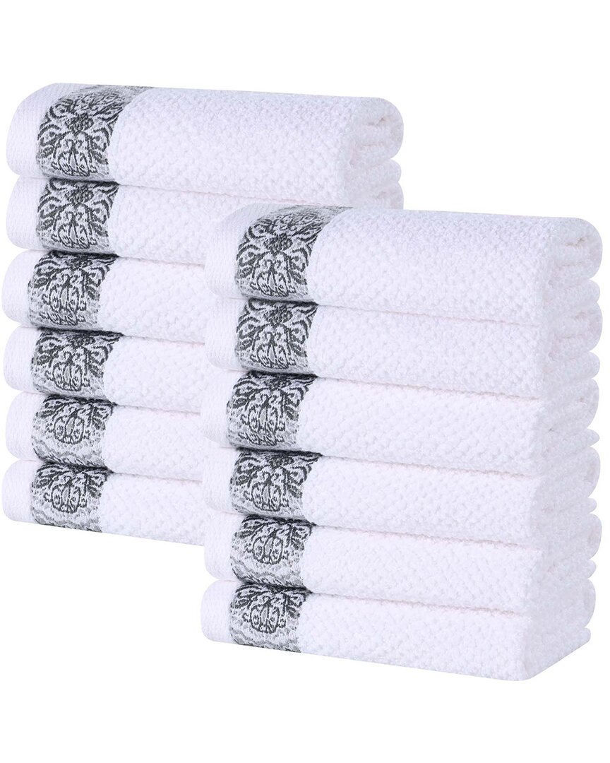Superior Set Of 12 Medallion Cotton Jacquard Textured Face Towels/washcloths