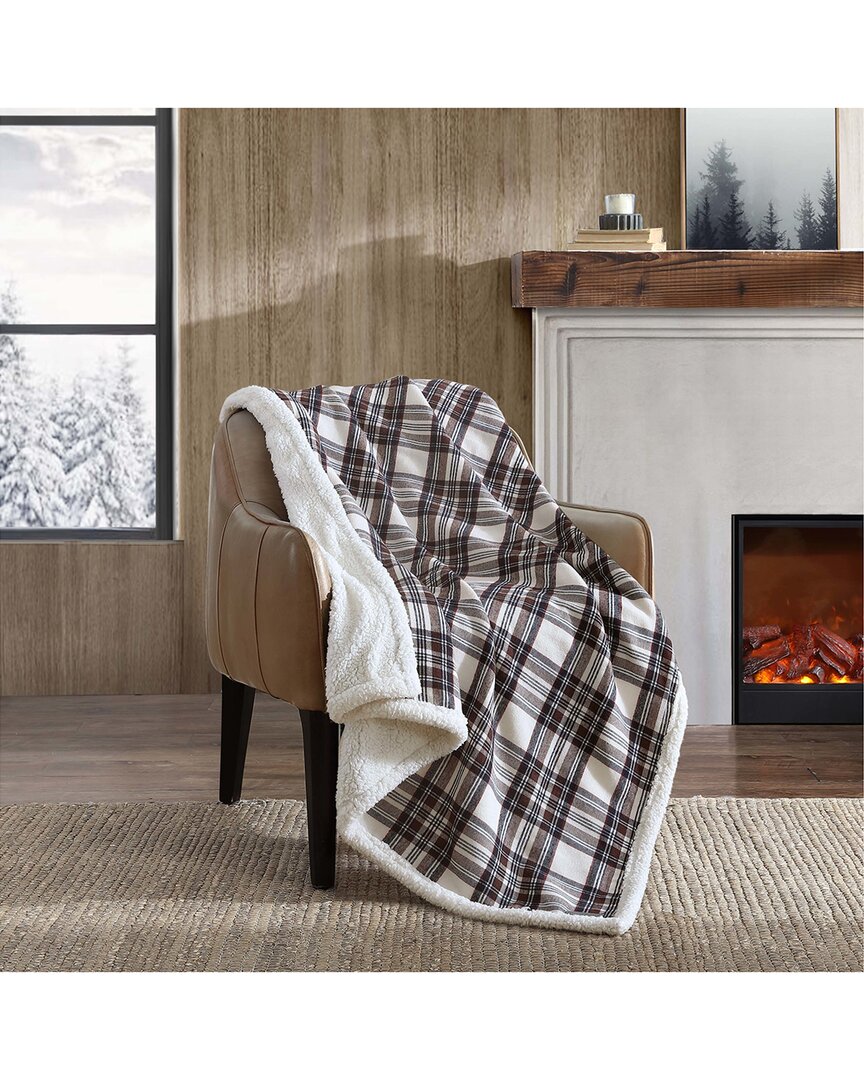 Eddie Bauer Edgewood Plaid Flannel Sherpa Throw