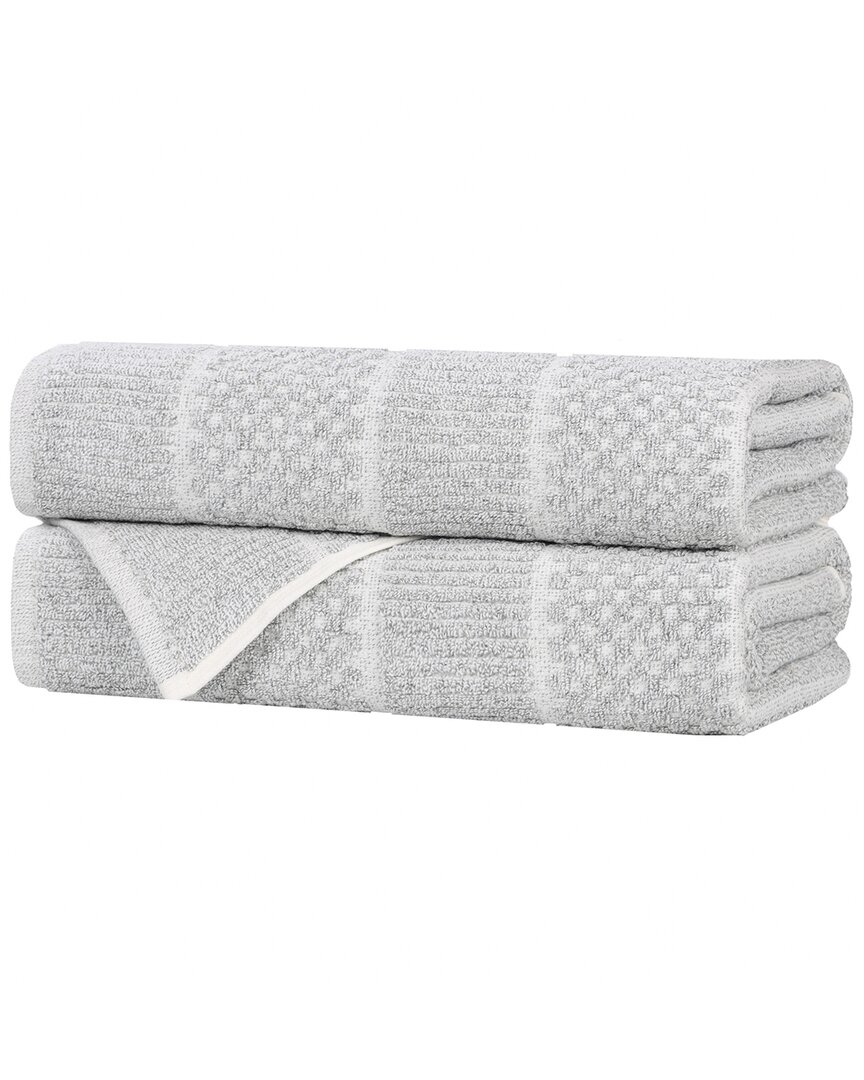 Superior Set Of 2 Naples Medium Weight Checkered & Ribbed Bath Towels