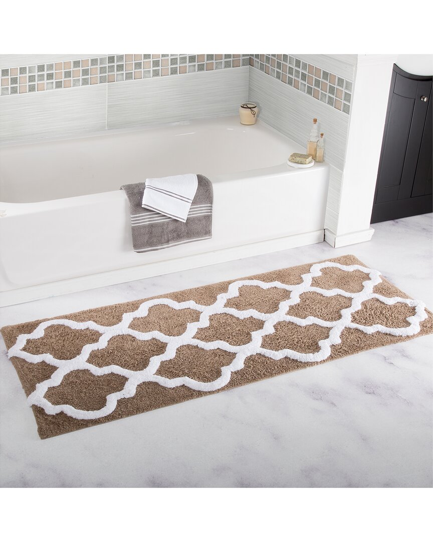Shop Lavish Home Cotton Extra Long Bath Mat In Taupe