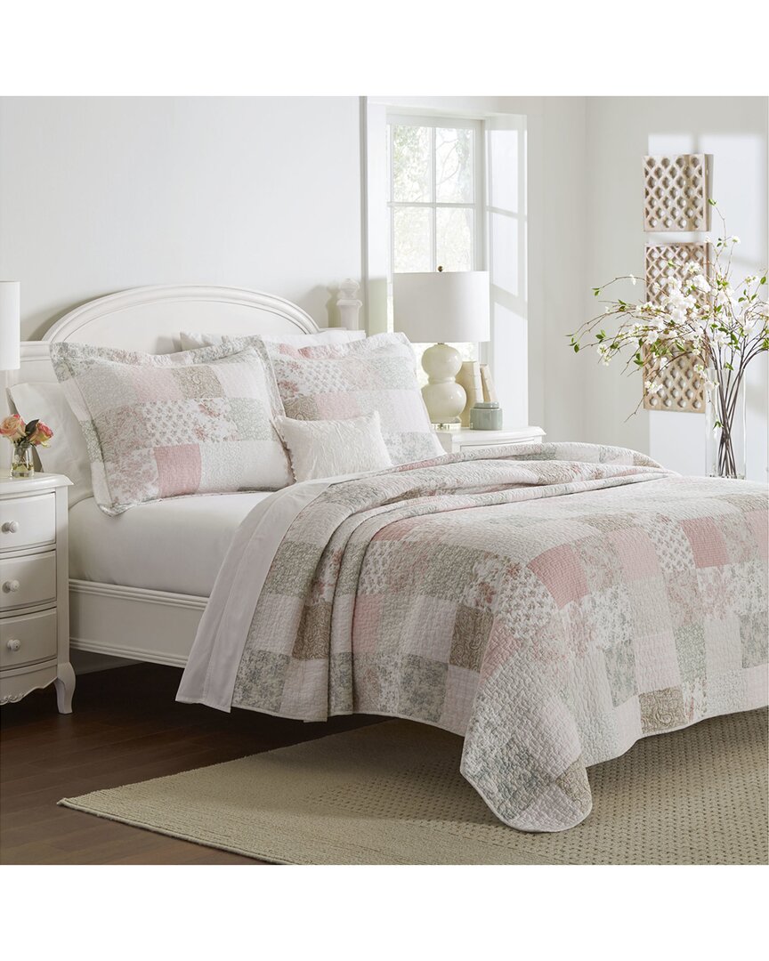Laura Ashley Celina Patchwork 3pc Quilt Set In Pink