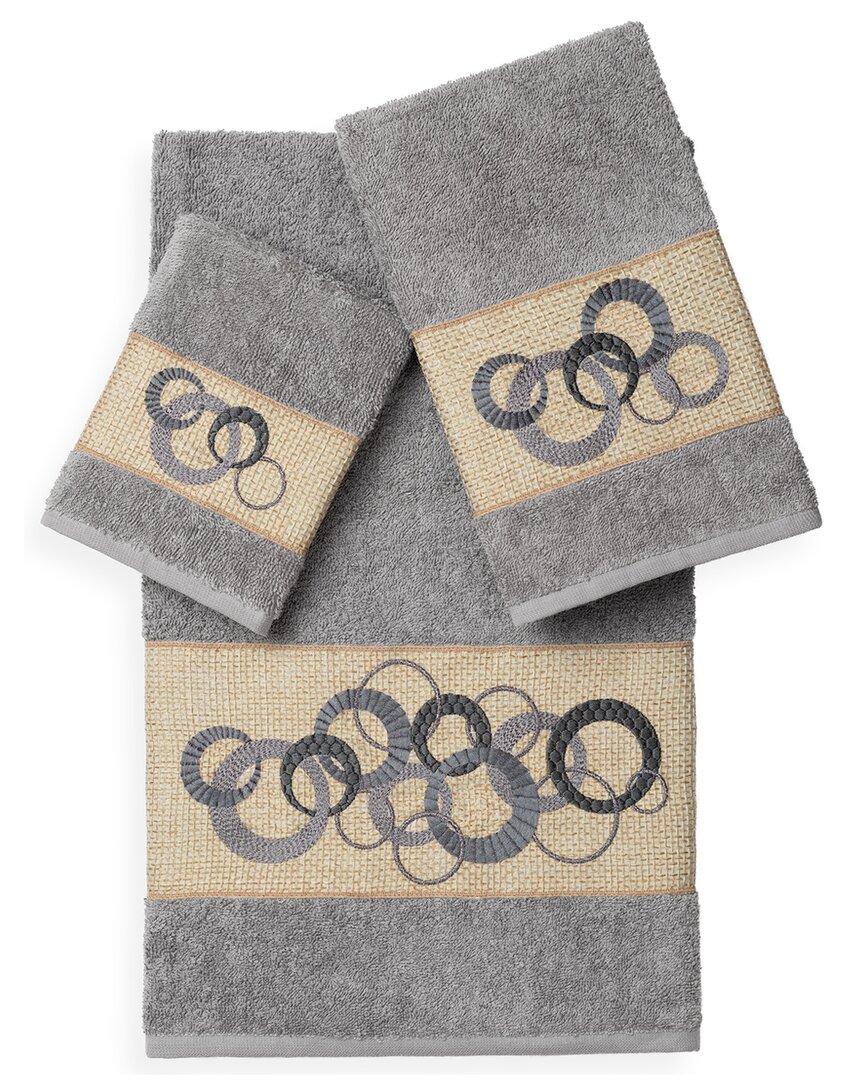 Linum Home Textiles Turkish Cotton Annabelle 3pc Embellished Towel Set In Grey