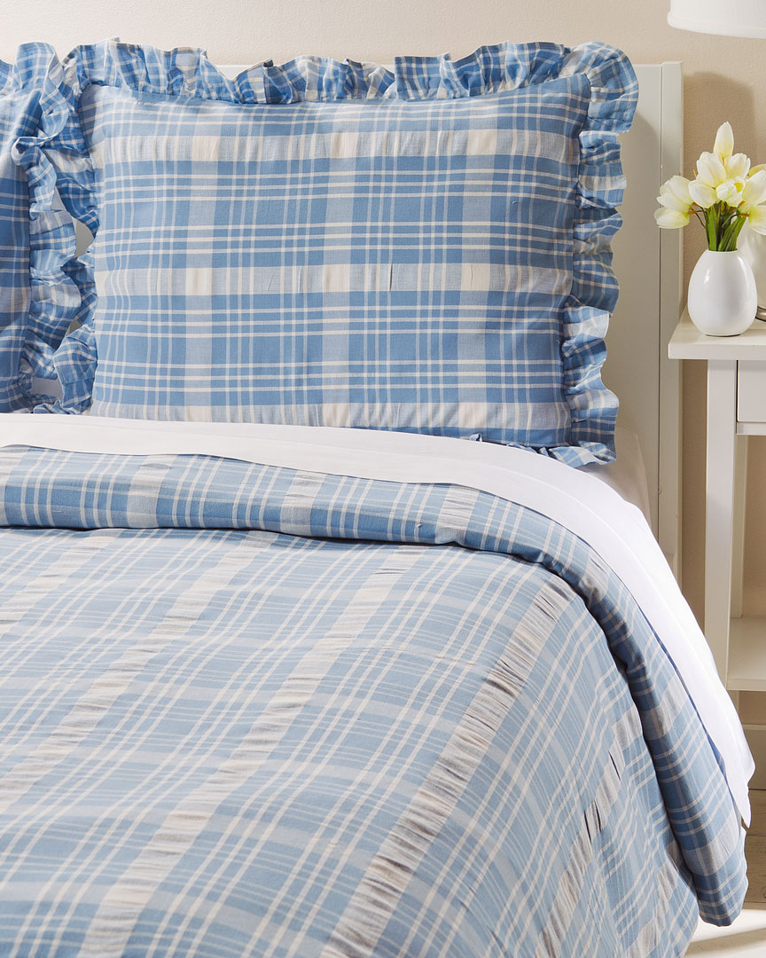 Belle Epoque Seersucker Plaid Duvet Set In Blue
